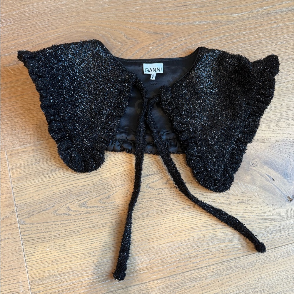 Ganni Black Textured Tie Collar